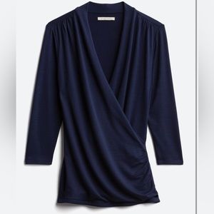 41 HAWTHORN Navy Wrap Ruched Knit Top Size L Stitch Fix